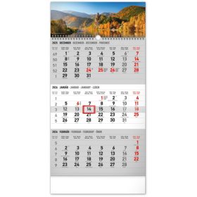   NOTIQUE Nástenný kalendár 3-mesačný Krajina sivý – so slovenskými menami 2026, 29,5 x 43 cm