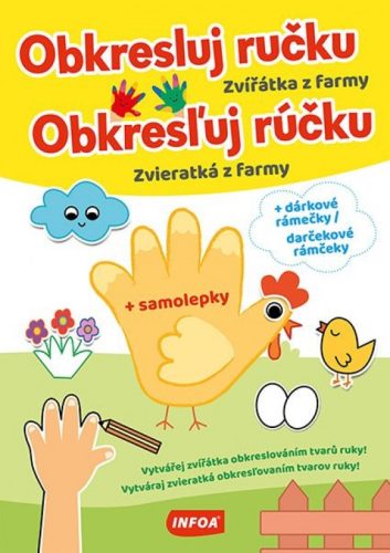 Obkresľuj rúčku - Zvieratká z farmy + samolepky